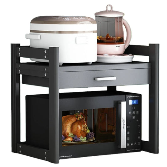 Purilite Select 2-Tier Microwave Shelf Organizer – Aluminum Kitchen Storage Rack with Sliding Drawer – Countertop Stand for Microwave – Multipurpose Kitchen Rack - PuriLite