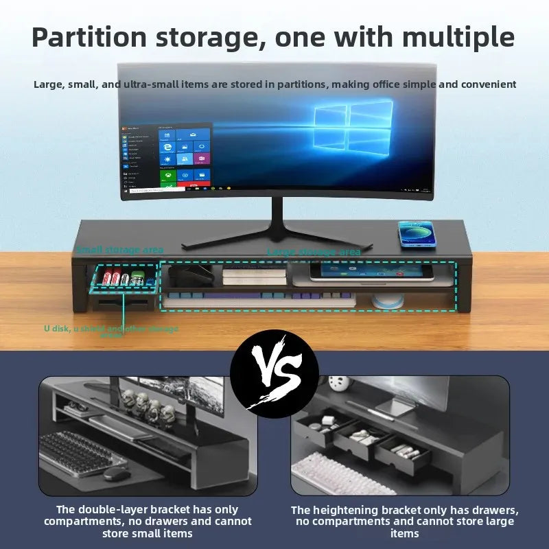 🖥️ Purilite Select™ Metal Monitor Riser with Dual-Layer Drawer & Wireless Charging - PuriLite