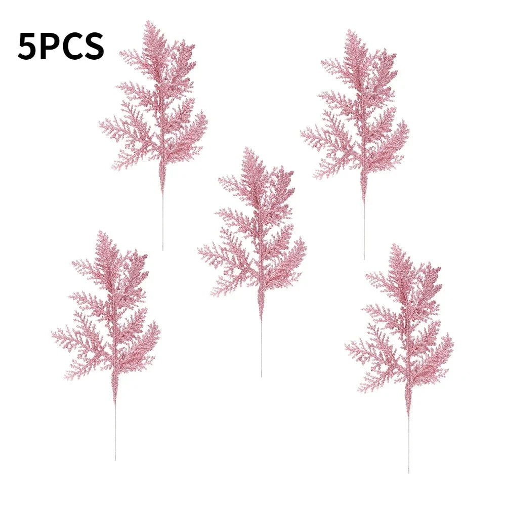 Purilite Select 5Pcs Glitter Artificial Pine Branches – Christmas Gold Leaves Ornament Set | Sparkling Xmas Tree & Home Decoration - PuriLite