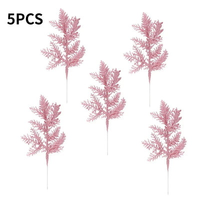Purilite Select 5Pcs Glitter Artificial Pine Branches – Christmas Gold Leaves Ornament Set | Sparkling Xmas Tree & Home Decoration - PuriLite