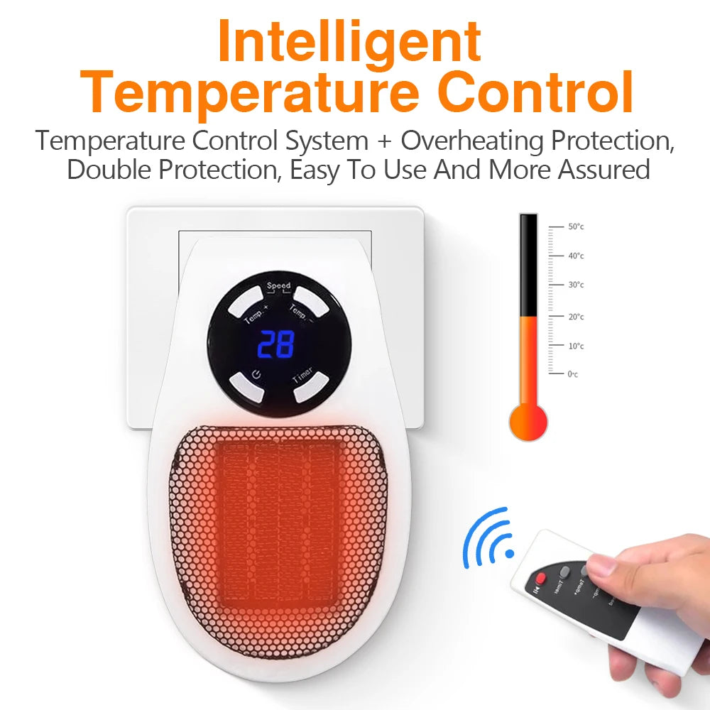 Portable Heater Electric Heater Plug In Wall Room Heater Home Appliance Heating Stove Mini Radiator Remote Warmer Machine 500W - PuriLite