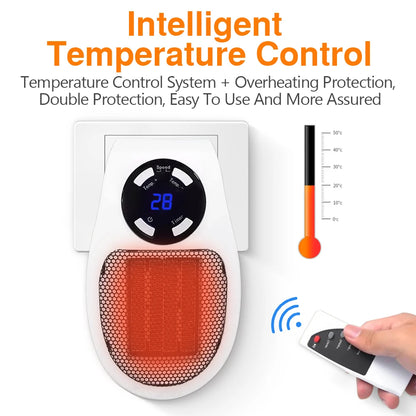 Portable Heater Electric Heater Plug In Wall Room Heater Home Appliance Heating Stove Mini Radiator Remote Warmer Machine 500W - PuriLite