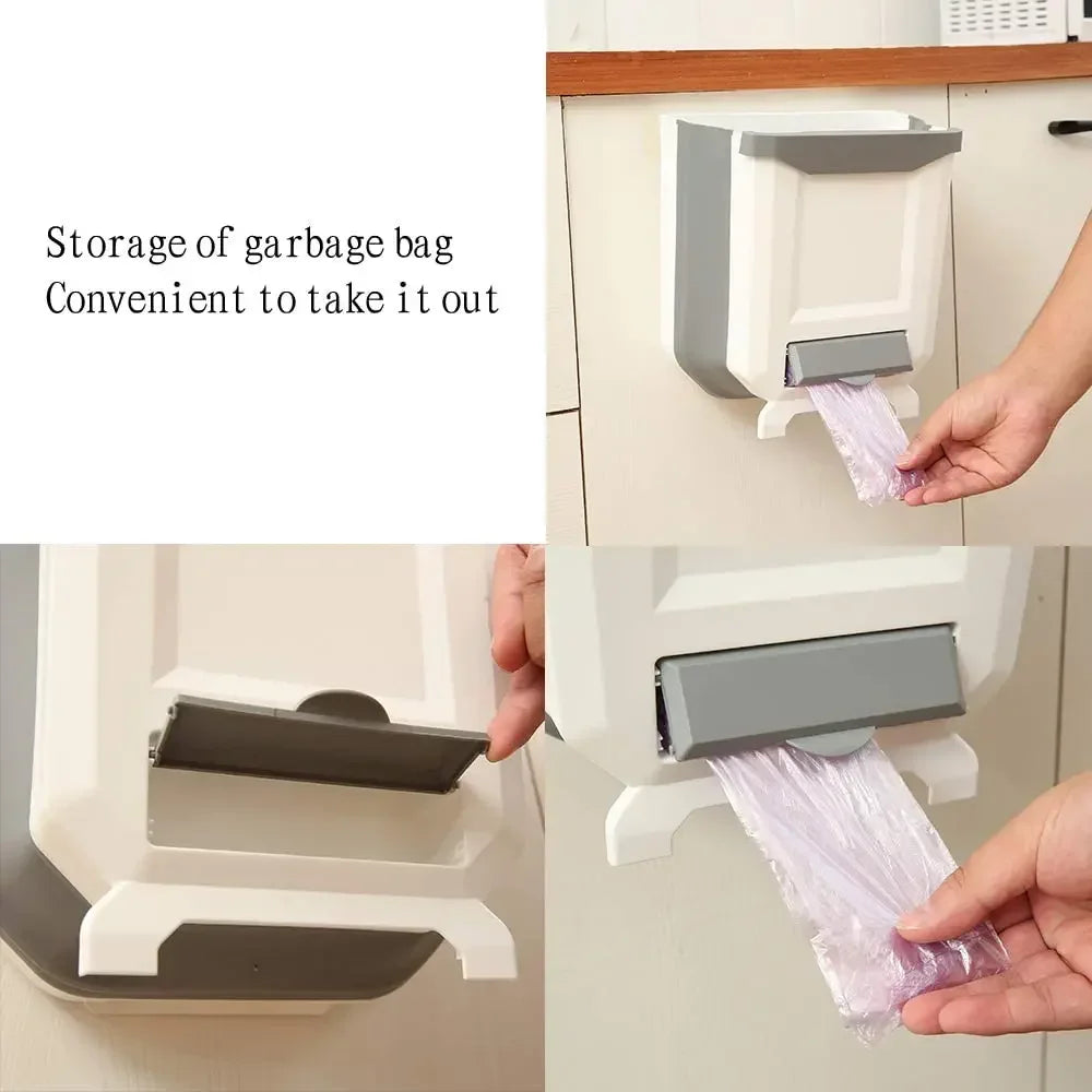 Purilite Select Collapsible Wall Mounted Trash Can - 7L/10L Slim Folding Waste Bin with Built-In Bag Holder for Kitchen and Bathroom - PuriLite