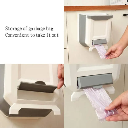 Purilite Select Collapsible Wall Mounted Trash Can - 7L/10L Slim Folding Waste Bin with Built-In Bag Holder for Kitchen and Bathroom - PuriLite
