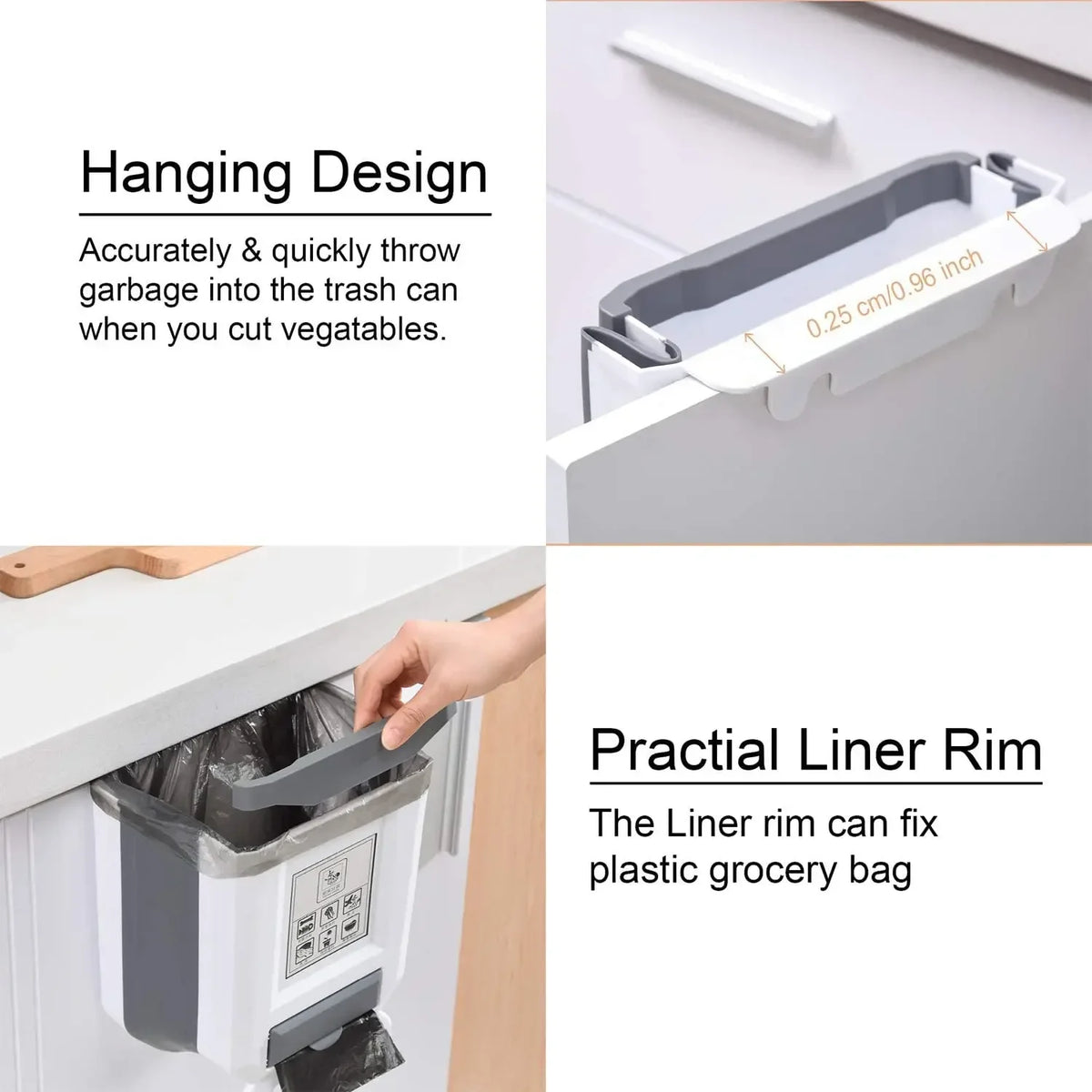 Purilite Select Collapsible Wall Mounted Trash Can - 7L/10L Slim Folding Waste Bin with Built-In Bag Holder for Kitchen and Bathroom - PuriLite