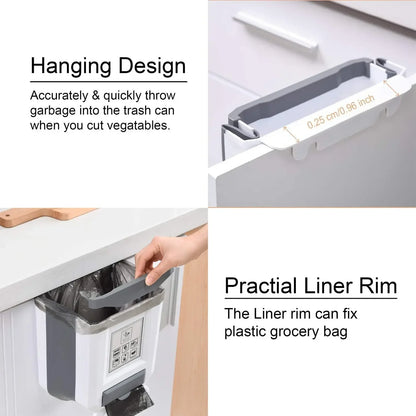 Purilite Select Collapsible Wall Mounted Trash Can - 7L/10L Slim Folding Waste Bin with Built-In Bag Holder for Kitchen and Bathroom - PuriLite