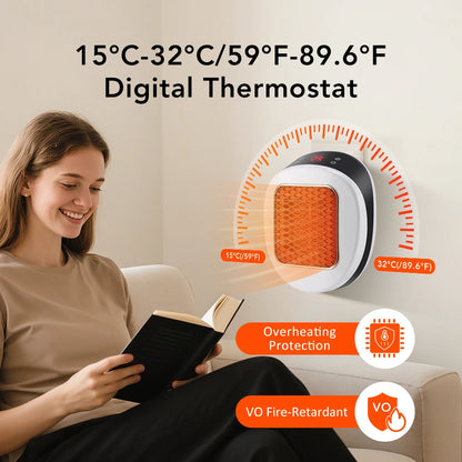 Purilite Select 600W Wall Plug-In Portable Heater – Mini Electric Room Warmer with Remote & Timer - PuriLite