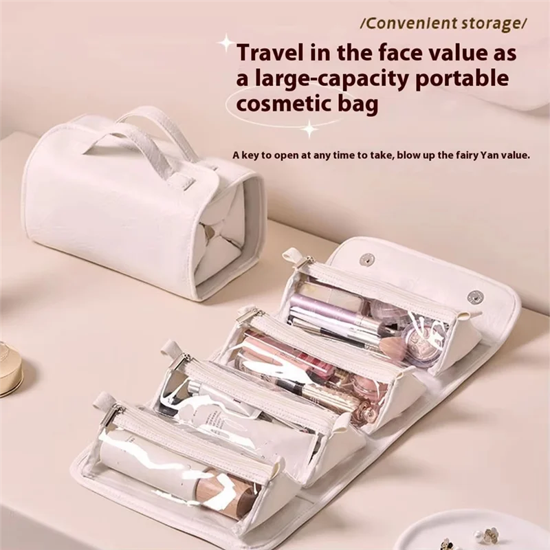 Purilite Select Premium PU Leather Travel Toiletry Bag – Hanging Makeup Organizer with Detachable Compartments – 4-in-1 Travel Makeup Bag - PuriLite