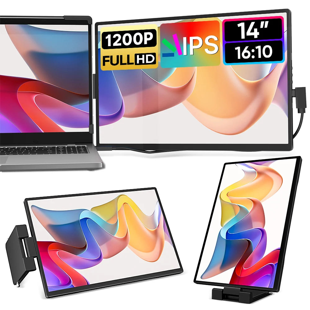Purilite Select 14.1-Inch Portable Laptop Screen Extender – 1200P FHD IPS Dual Monitor – USB-C Second Display – 360° Rotatable – For 13.3″–17″ Laptops - PuriLite