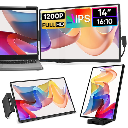 Purilite Select 14.1-Inch Portable Laptop Screen Extender – 1200P FHD IPS Dual Monitor – USB-C Second Display – 360° Rotatable – For 13.3″–17″ Laptops - PuriLite