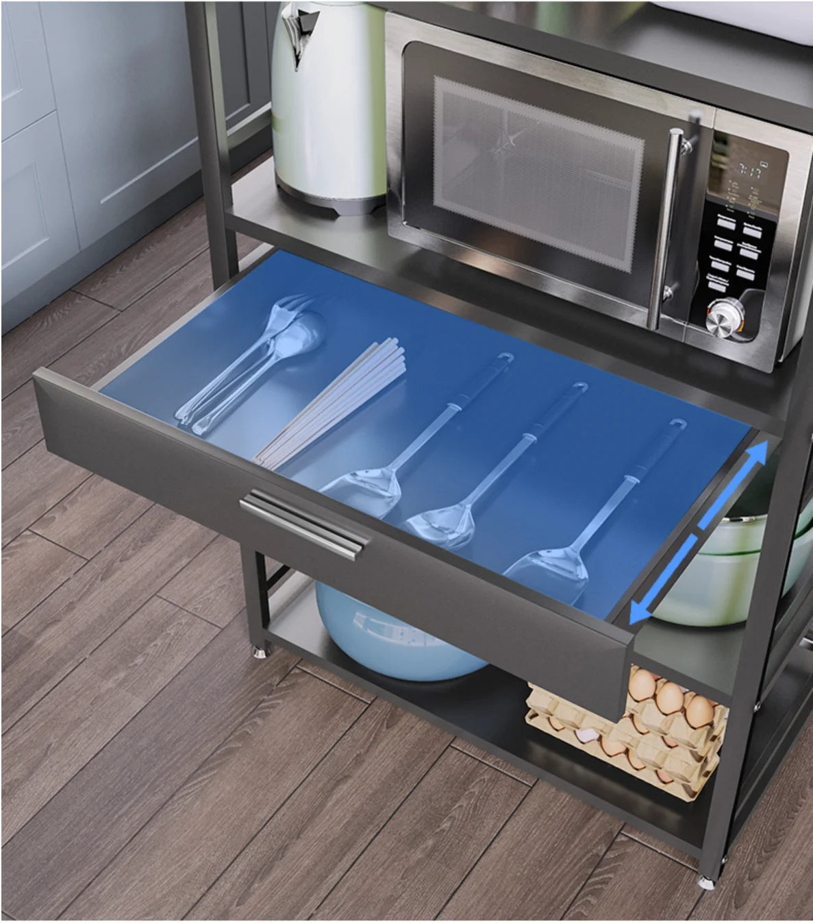 Purilite Select 2-Tier Microwave Shelf Organizer – Aluminum Kitchen Storage Rack with Sliding Drawer – Countertop Stand for Microwave – Multipurpose Kitchen Rack - PuriLite