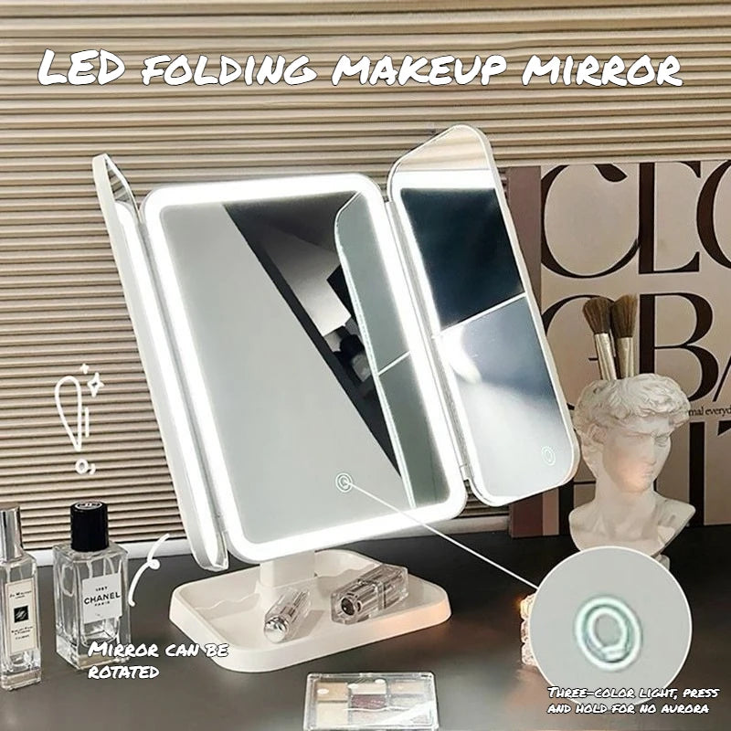 Purilite Select Dual Door 3-Fold Makeup Mirror – Touch Control Vanity Mirror with LED Lights – 360° Rotatable LED Makeup Mirror with 3 Light Modes - PuriLite