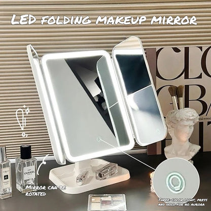 Purilite Select Dual Door 3-Fold Makeup Mirror – Touch Control Vanity Mirror with LED Lights – 360° Rotatable LED Makeup Mirror with 3 Light Modes - PuriLite