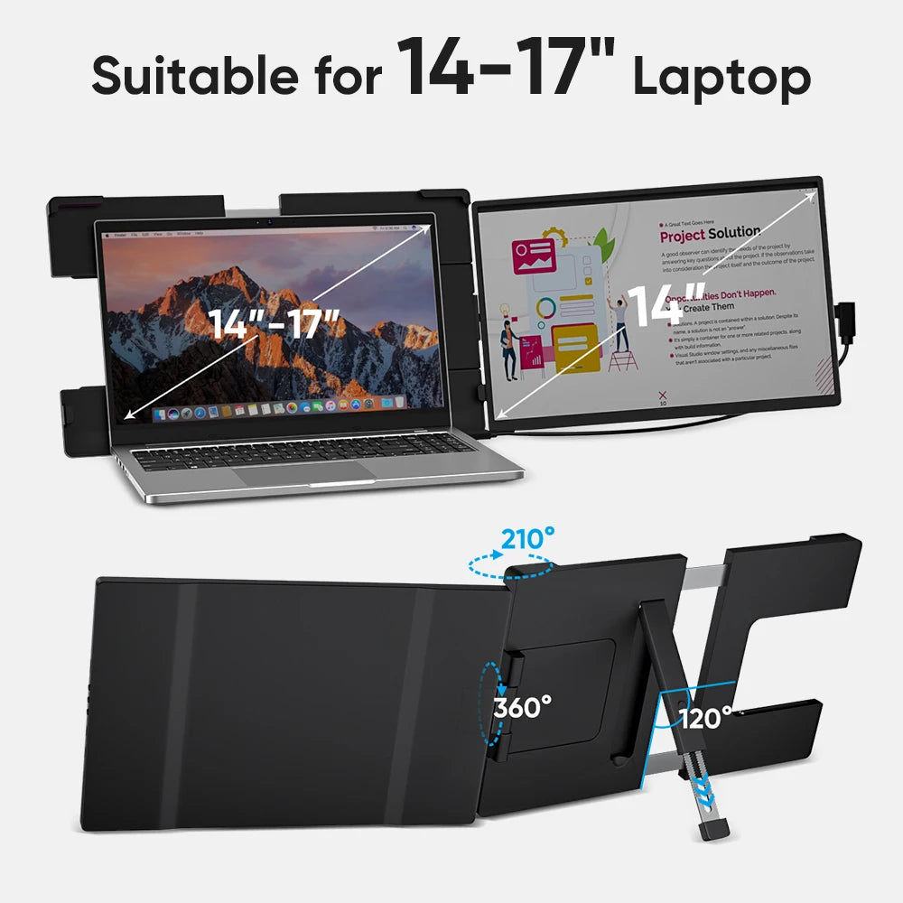 Purilite Select 14.1-Inch Portable Laptop Screen Extender – 1200P FHD IPS Dual Monitor – USB-C Second Display – 360° Rotatable – For 13.3″–17″ Laptops - PuriLite