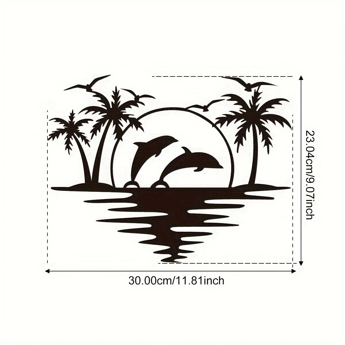 Purilite Select Creative Dolphin & Coconut Tree Beach Iron Wall Art | Indoor & Outdoor Metal Crafts Decoration for Living Room, Bedroom, Hallway, or Patio - PuriLite