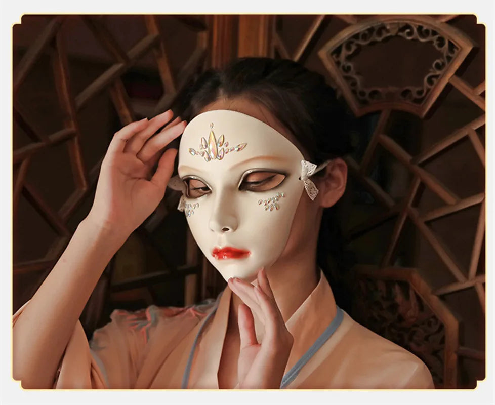 Purilite Select Chinese Style Princess Resin Mask with Diamond Detail Elegant Masquerade & Performance Wear - PuriLite