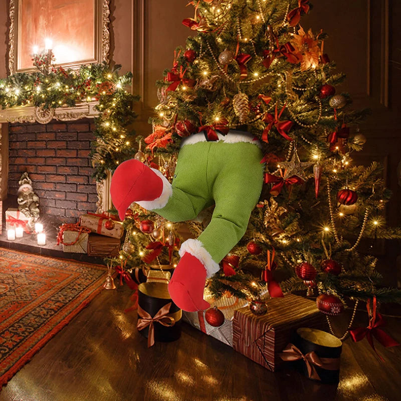 Purilite Select Santa Claus Legs Christmas Tree Hanging Ornament – Funny Red/Green Plush Door & Party Decoration for Xmas and New Year - PuriLite