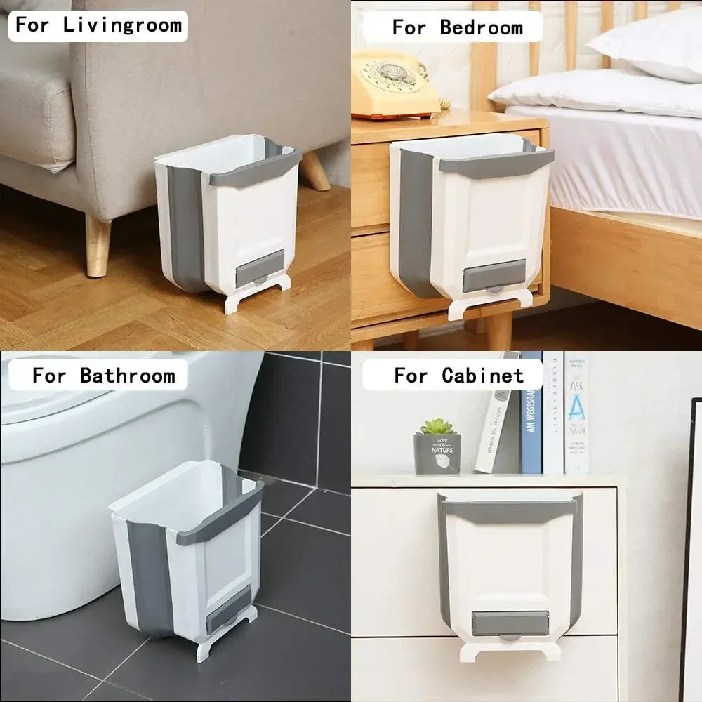 Purilite Select Collapsible Wall Mounted Trash Can - 7L/10L Slim Folding Waste Bin with Built-In Bag Holder for Kitchen and Bathroom - PuriLite