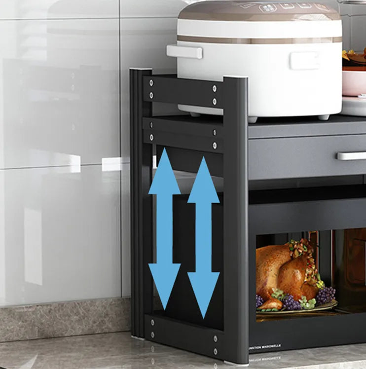 Purilite Select 2-Tier Microwave Shelf Organizer – Aluminum Kitchen Storage Rack with Sliding Drawer – Countertop Stand for Microwave – Multipurpose Kitchen Rack - PuriLite