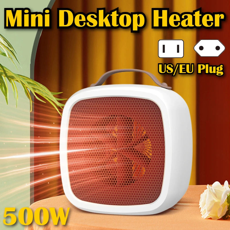 Portable Mini Heaters Household Desktop Mutes Fast Heating Warmer Fan 500W PTC-Ceramic Warm Air Heaters for Indoor Office Winter - PuriLite