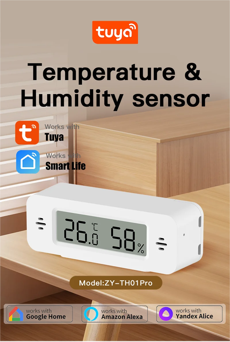 Tuya WiFi Mini Temperature Humidity Smart Home Thermometer Hygrometer w/ App Remote, Alarm, Google Home, Yandex, Alexa. - PuriLite