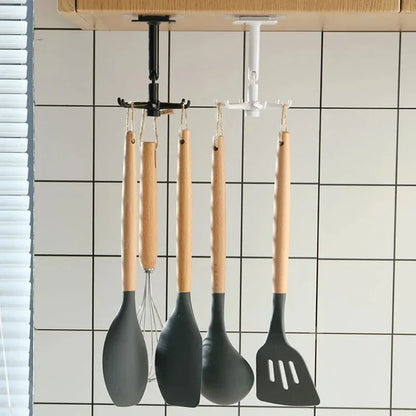 Purilite Select 360 Degree Rotating Wall Mounted Storage Hook No Drill Self Adhesive Kitchen Utensil Organizer for Home Bathroom and Living Room