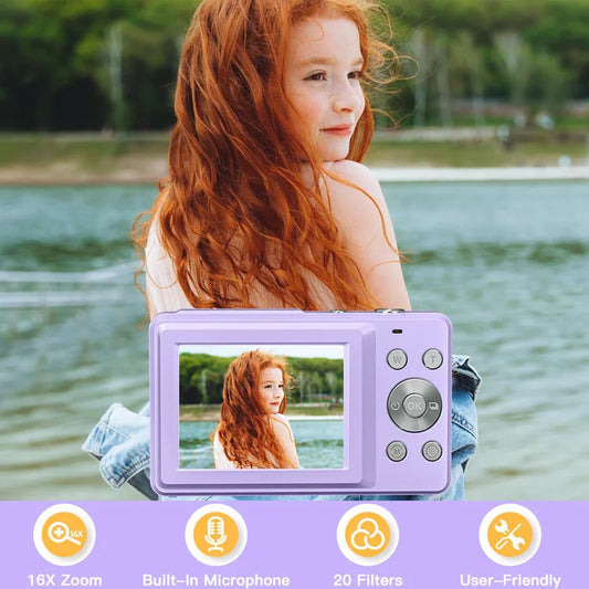 Purilite Select 44MP 1080P Digital Kids Camera with 16x Zoom for Travel & Vlogging - PuriLite