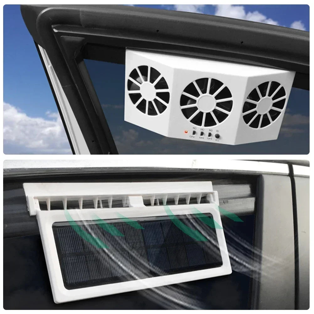 Purilite Select Solar Powered Car Exhaust Fan with Triple Head Air Circulation, USB Rechargeable Ventilation Cooling Fan for Vehicle Interior Heat Reduction - PuriLite