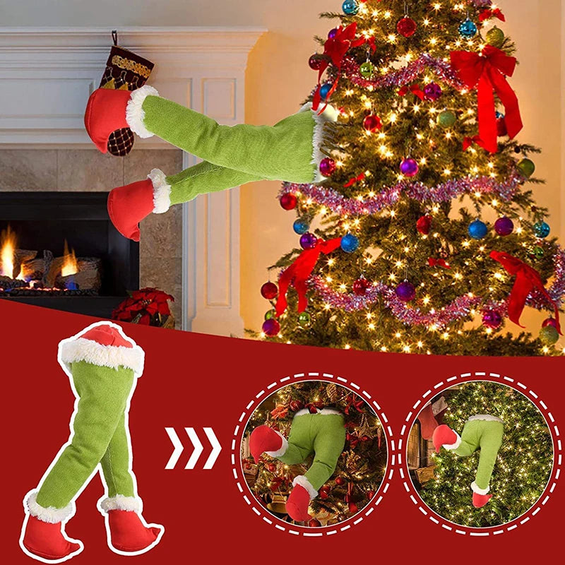 Purilite Select Santa Claus Legs Christmas Tree Hanging Ornament – Funny Red/Green Plush Door & Party Decoration for Xmas and New Year - PuriLite