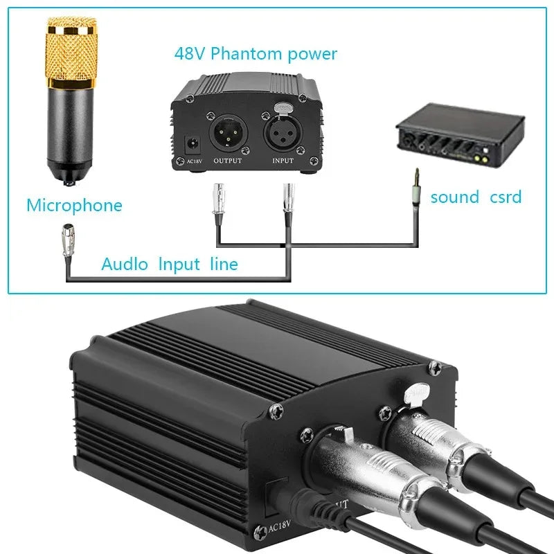 Purilite Select | 48V Phantom Power Supply with Adapter + XLR 3-Pin Microphone Cable | For Any Condenser Microphone | Recording Equipment - PuriLite