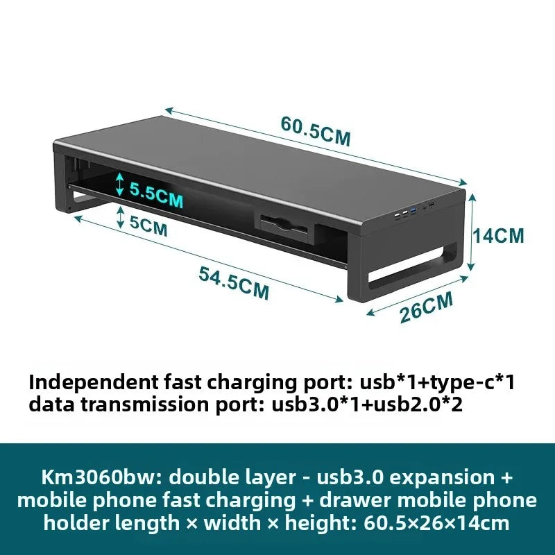 🖥️ Purilite Select™ Metal Monitor Riser with Dual-Layer Drawer & Wireless Charging - PuriLite