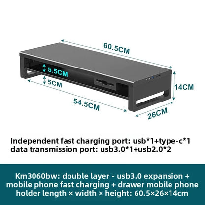 🖥️ Purilite Select™ Metal Monitor Riser with Dual-Layer Drawer & Wireless Charging - PuriLite