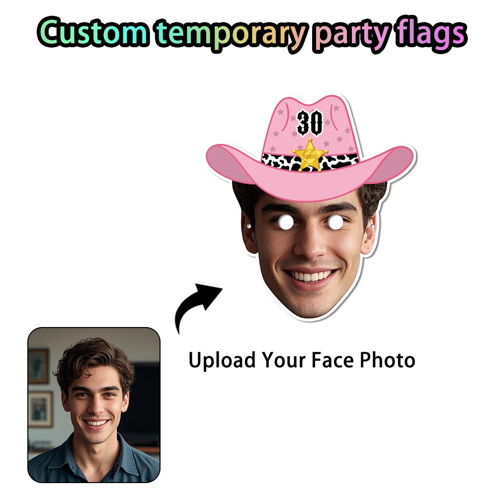 Purilite Select 3PCS Customized Face Mask Set Western Denim Cowboy Hat Style | Personalized Photo Masks for Parties & Events - PuriLite