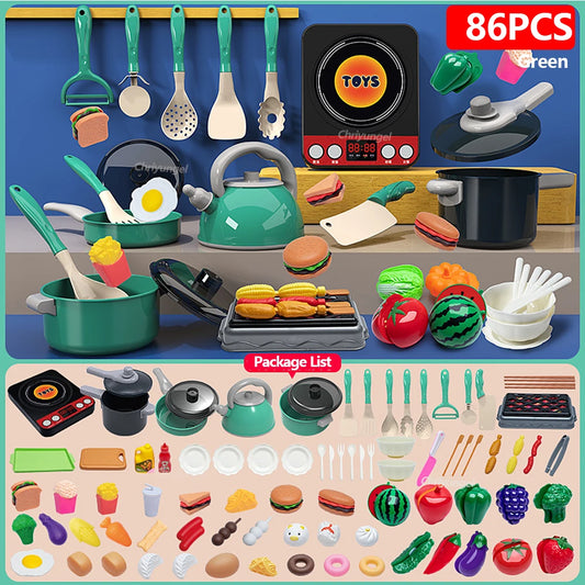 Purilite Select Kids Pretend Play Kitchen Toy Set 59 69 or 92 Piece Cooking Accessories Kit with Pots Pans Play Food and Utensils