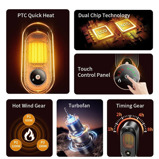 Purilite Select 1000W Portable Electric Heater – Compact & Powerful Warm Air Fan for Home, Office, Hand & Foot Warming - PuriLite