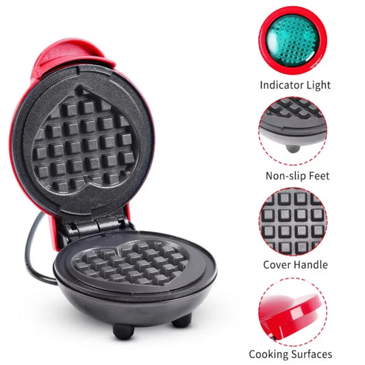 Purilite Select Mini Electric Waffle Maker 220V EU Plug – Heart Shaped Non-Stick Waffle Iron, Compact Breakfast Maker 400W - PuriLite