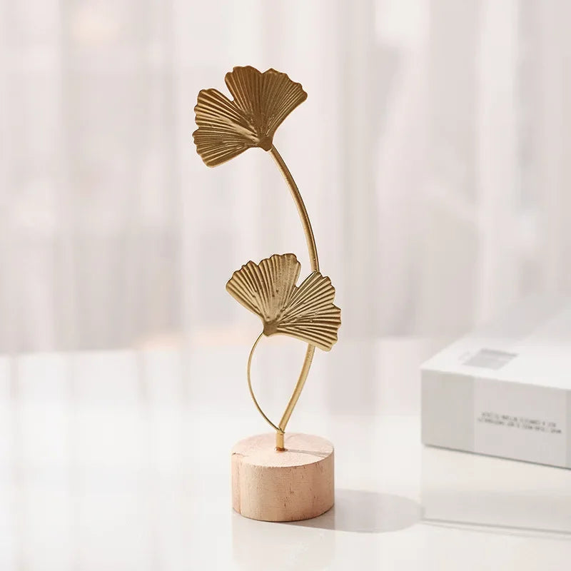 Purilite Select Golden Ginkgo Leaf & Feather Metal Figurine – Modern Desktop Sculpture | Home Decor & Photo Prop - PuriLite