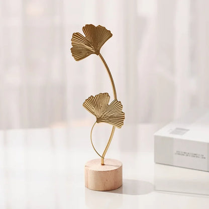 Purilite Select Golden Ginkgo Leaf & Feather Metal Figurine – Modern Desktop Sculpture | Home Decor & Photo Prop - PuriLite