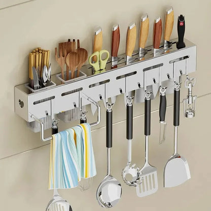 Purilite Select Wall Mounted Kitchen Storage Rack Stainless Steel No Drill Organizer for Utensils Pots Pans Spices and Household Items