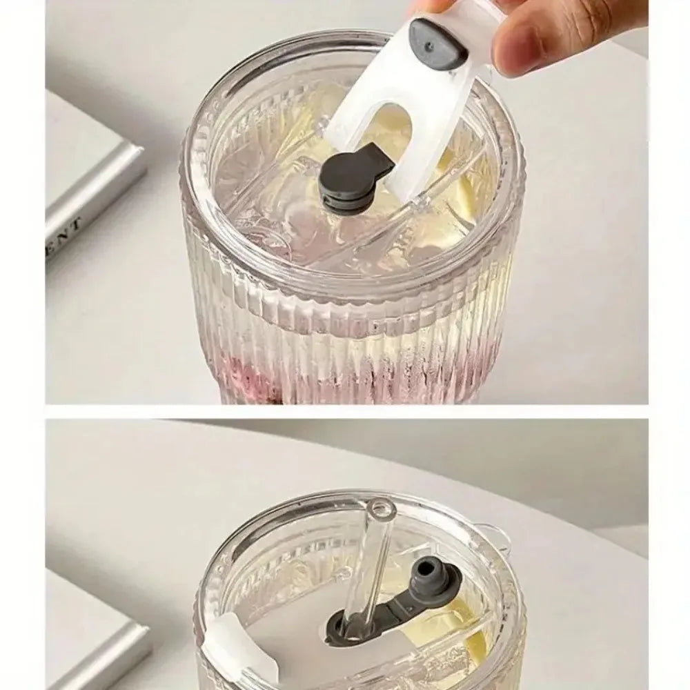 Purilite Select 600ml Stripe Glass Cup with Lid and Straw - PuriLite