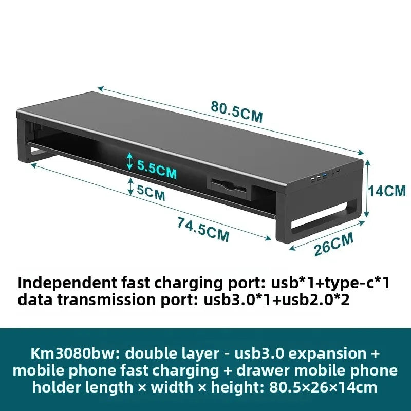 🖥️ Purilite Select™ Metal Monitor Riser with Dual-Layer Drawer & Wireless Charging - PuriLite