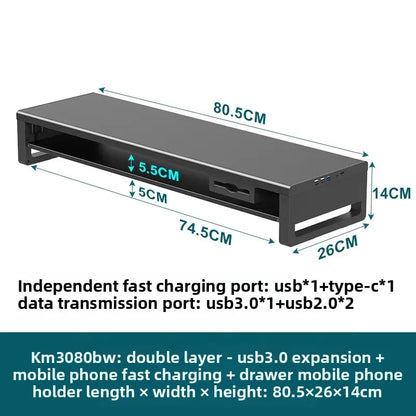 🖥️ Purilite Select™ Metal Monitor Riser with Dual-Layer Drawer & Wireless Charging - PuriLite