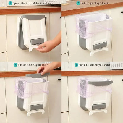 Purilite Select Collapsible Wall Mounted Trash Can - 7L/10L Slim Folding Waste Bin with Built-In Bag Holder for Kitchen and Bathroom - PuriLite