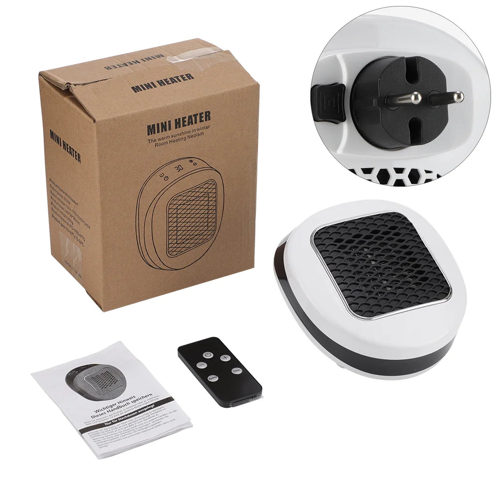 600W Portable Electric Heater EU Small Bathroom Fast Heating Fans Bedroom Heater Home Use Warming Device with Remote Control - PuriLite