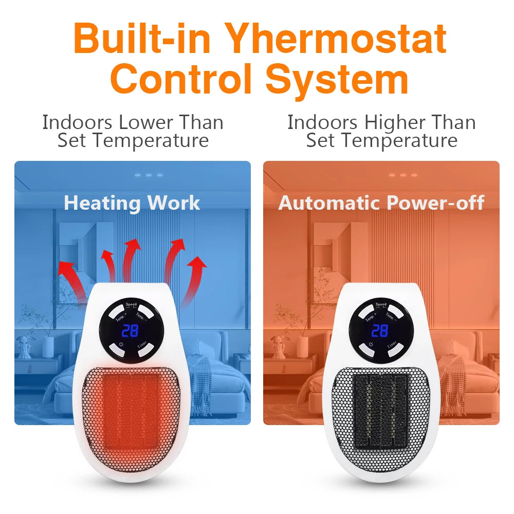 Portable Heater Electric Heater Plug In Wall Room Heater Home Appliance Heating Stove Mini Radiator Remote Warmer Machine 500W - PuriLite