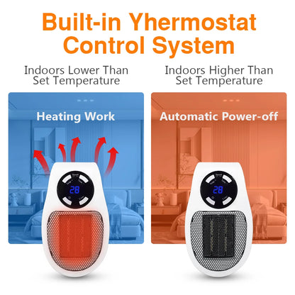 Portable Heater Electric Heater Plug In Wall Room Heater Home Appliance Heating Stove Mini Radiator Remote Warmer Machine 500W - PuriLite