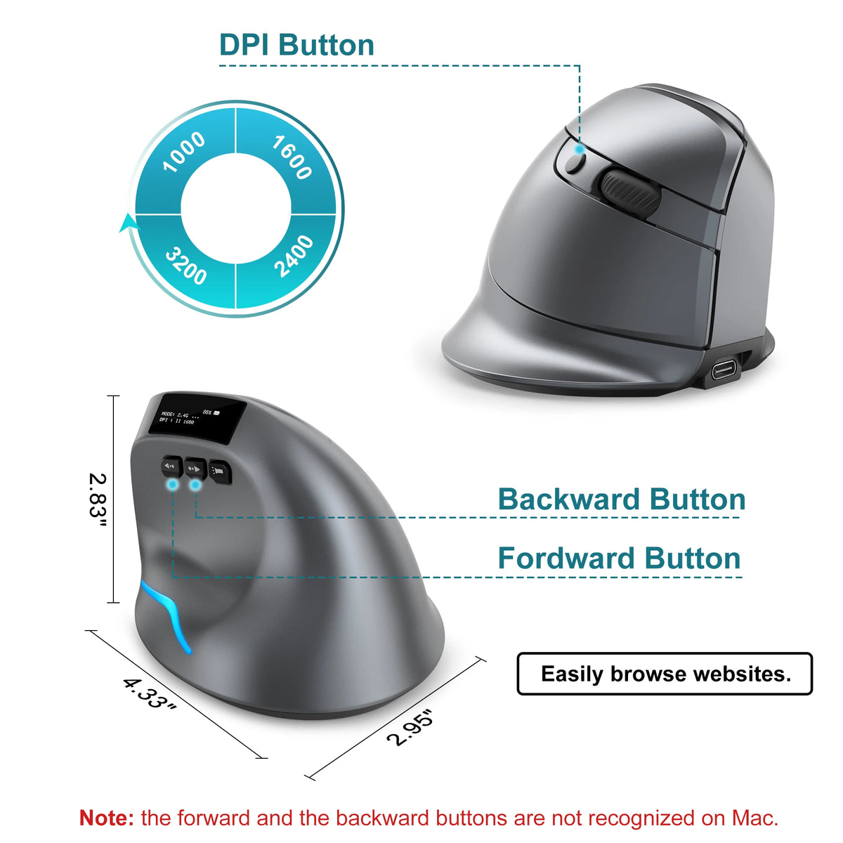 Purilite Select F26C Vertical Bluetooth Wireless Mouse - PuriLite