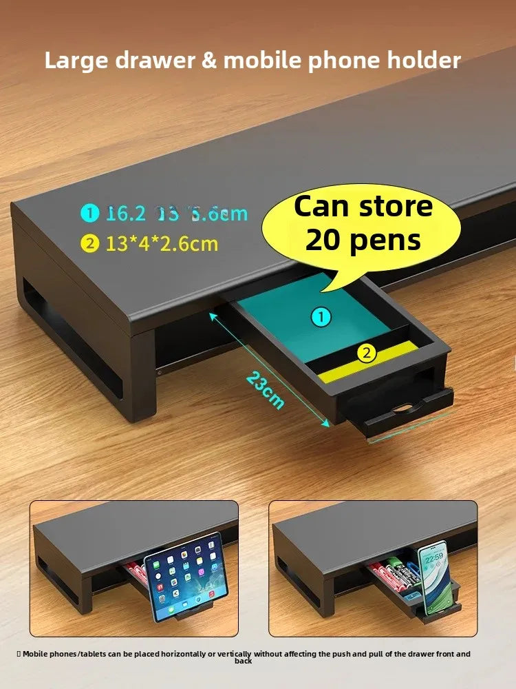 🖥️ Purilite Select™ Metal Monitor Riser with Dual-Layer Drawer & Wireless Charging - PuriLite