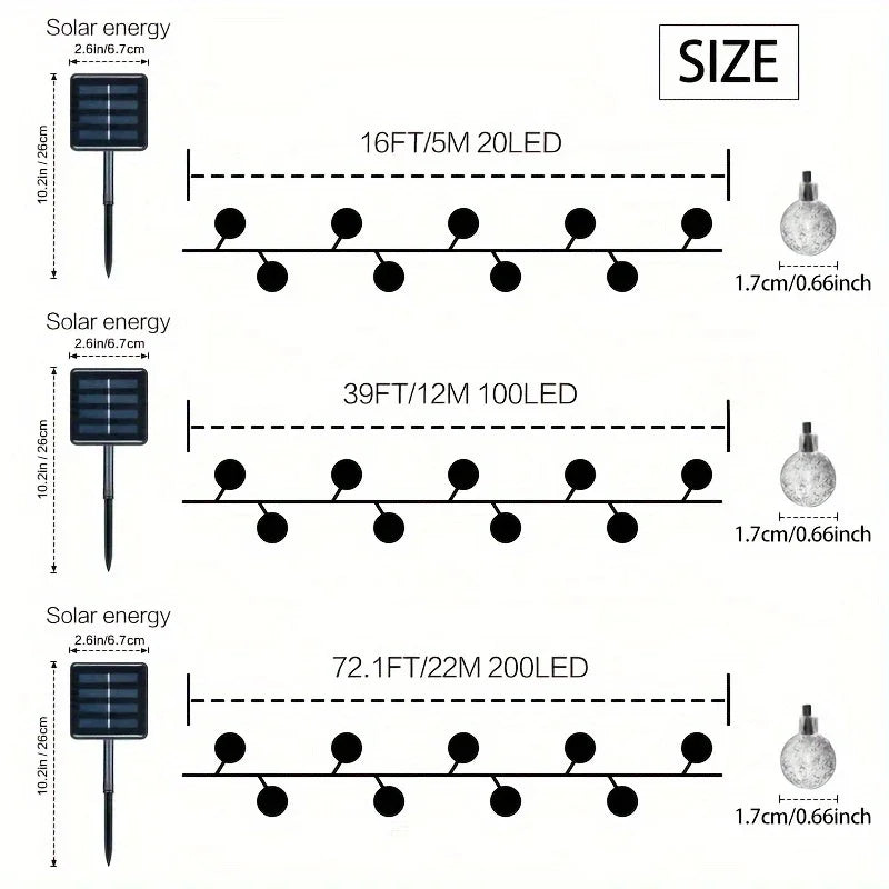 Purilite Select 1-Pack 20/100/200 LED Crystal Globe Solar String Lights – 8 Lighting Modes | Holiday & Halloween Outdoor Decor - PuriLite