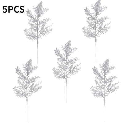 Purilite Select 5Pcs Glitter Artificial Pine Branches – Christmas Gold Leaves Ornament Set | Sparkling Xmas Tree & Home Decoration - PuriLite